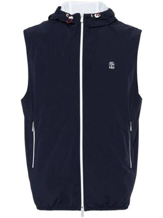 Drawstring Hood Zipped Vest Navy - BRUNELLO CUCINELLI - BALAAN 1