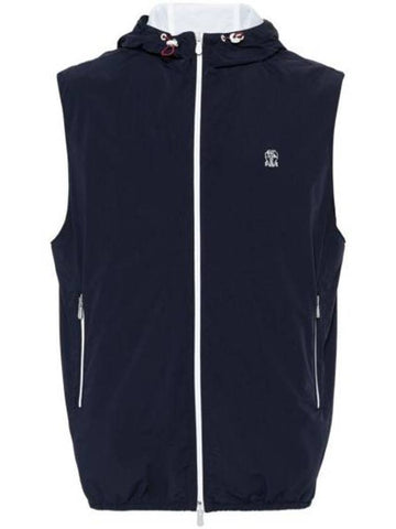 Drawstring Hood Zipped Vest Navy - BRUNELLO CUCINELLI - BALAAN 1