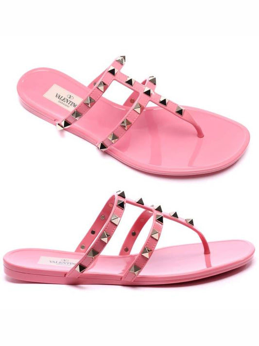 Rockstud Rubber Flip Flops Pink - VALENTINO - BALAAN.