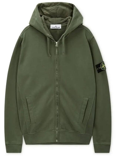 Logo Cotton Zip-Up Hoodie Musk Green - STONE ISLAND - BALAAN 1