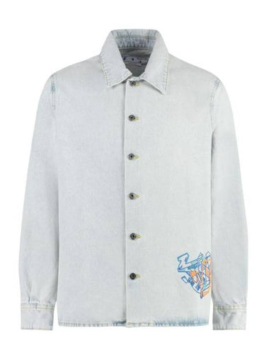 Graffiti Embroidered Button Denim Jacket Light Blue - OFF WHITE - BALAAN 1