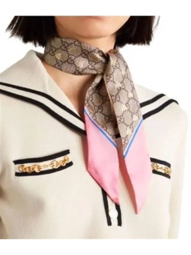 GG Bee Motif Silk Neck Bow Scarf Beige Pink - GUCCI - BALAAN 3