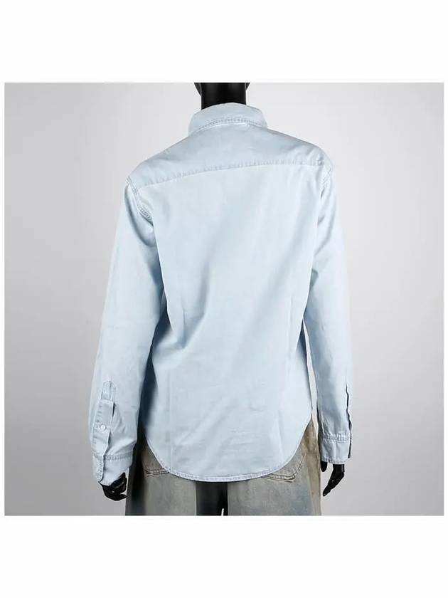 Logo Patch Cotton Long Sleeve Shirt Light Blue - MIU MIU - BALAAN 5