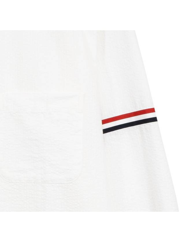 Armband Detail Seersucker Long Sleeve Shirt White - THOM BROWNE - BALAAN 4