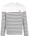 Men's Heart Logo Striped Long Sleeve T-Shirt White Black - AMI - BALAAN 3