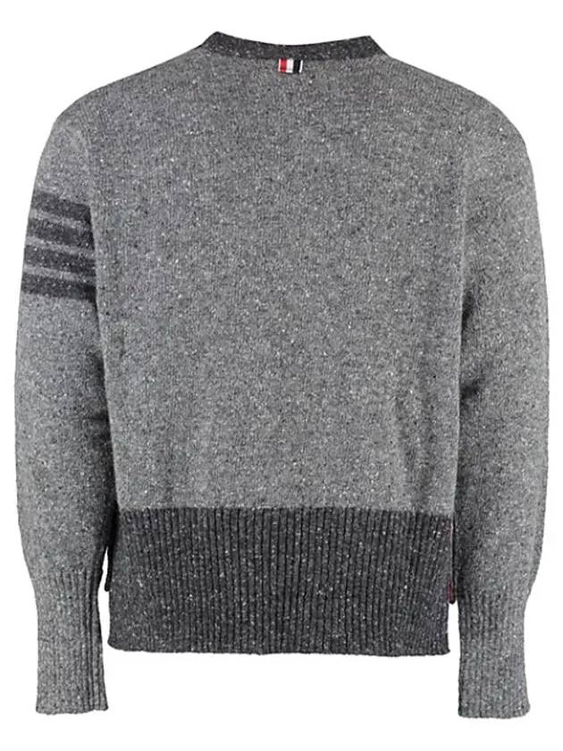 Men's Jersey Stitch Mohair Tweed 4 Lines V-Neck Cardigan Grey - THOM BROWNE - BALAAN 3