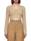 Ifrem Wool Cashmere Crop Knit Top Beige - MAX MARA - BALAAN 4