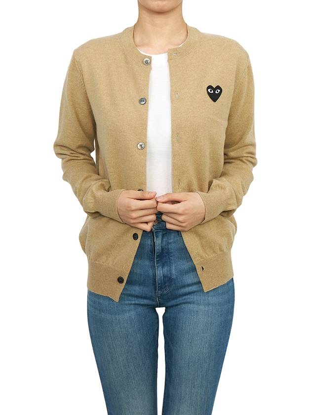 Black Wappen Wool Round Neck Cardigan Beige - COMME DES GARCONS PLAY - BALAAN 6