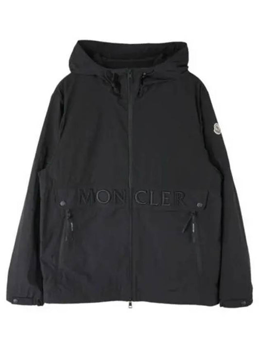 Jolly Logo Patch Hooded Zip Up Windbreaker Black Men s Jacket 271576 - MONCLER - BALAAN 1