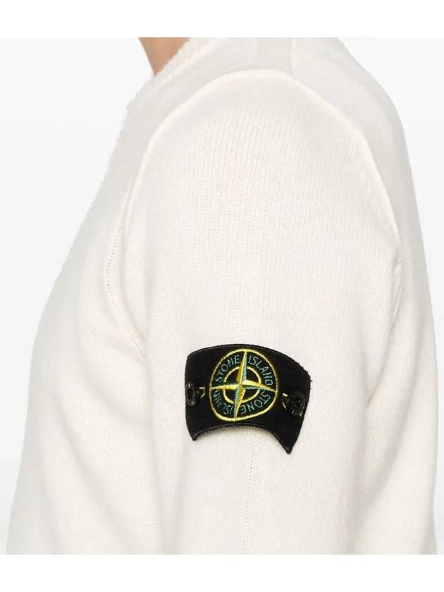 Logo Patch Lambswool Crewneck Knit Top Natural - STONE ISLAND - BALAAN 6