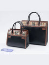 Medium Leather Vintage Check Title Tote Bag Black - BURBERRY - BALAAN 2