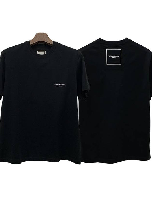 Back Logo Square Label Cotton Short Sleeve T-Shirt Black - WOOYOUNGMI - BALAAN 2