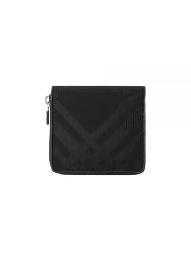 Check Pattern Leather Half Wallet Black - BURBERRY - BALAAN 2