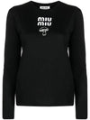 Mushroom Logo Cotton Long Sleeve T-Shirt Black - MIU MIU - BALAAN 1