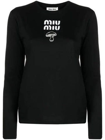 Mushroom Logo Cotton Long Sleeve T-Shirt Black - MIU MIU - BALAAN 1