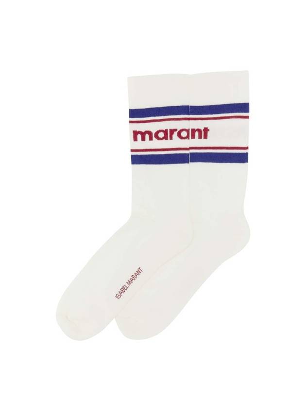 Dona Logo Print Socks White Navy - ISABEL MARANT - BALAAN 1