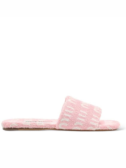 Logo Jacquard Terry Slide Mule Slippers Pink - MIU MIU - BALAAN 2