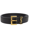 Men's Monogram Grain Leather Belt Gold - SAINT LAURENT - BALAAN 2