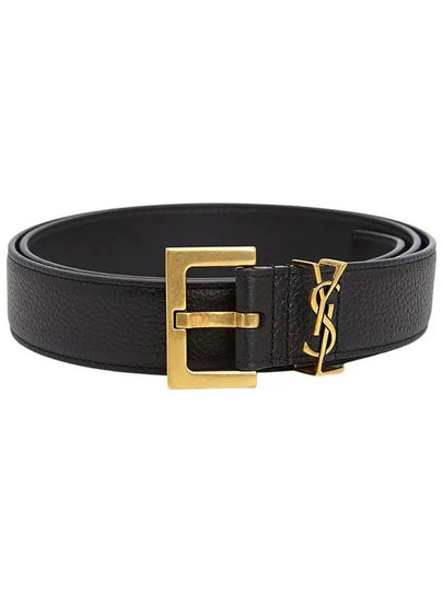 Men's Monogram Grain Leather Belt Gold - SAINT LAURENT - BALAAN 2