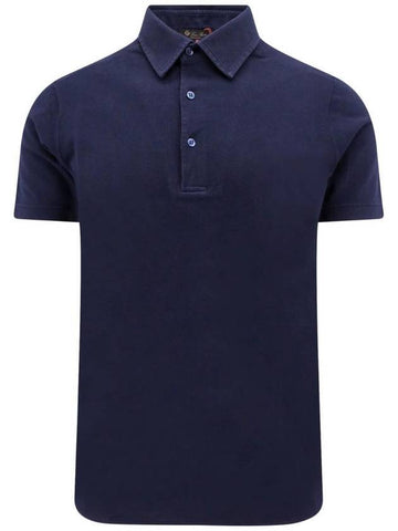 Men's Cotton Short Sleeve Polo Shirt Navy - LORO PIANA - BALAAN 1