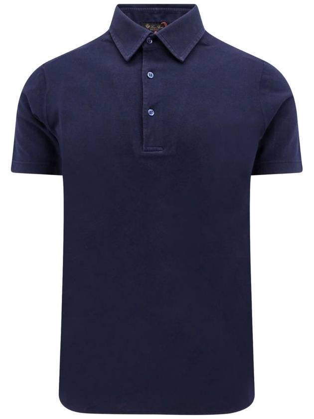 Men's Cotton Short Sleeve Polo Shirt Navy - LORO PIANA - BALAAN 1