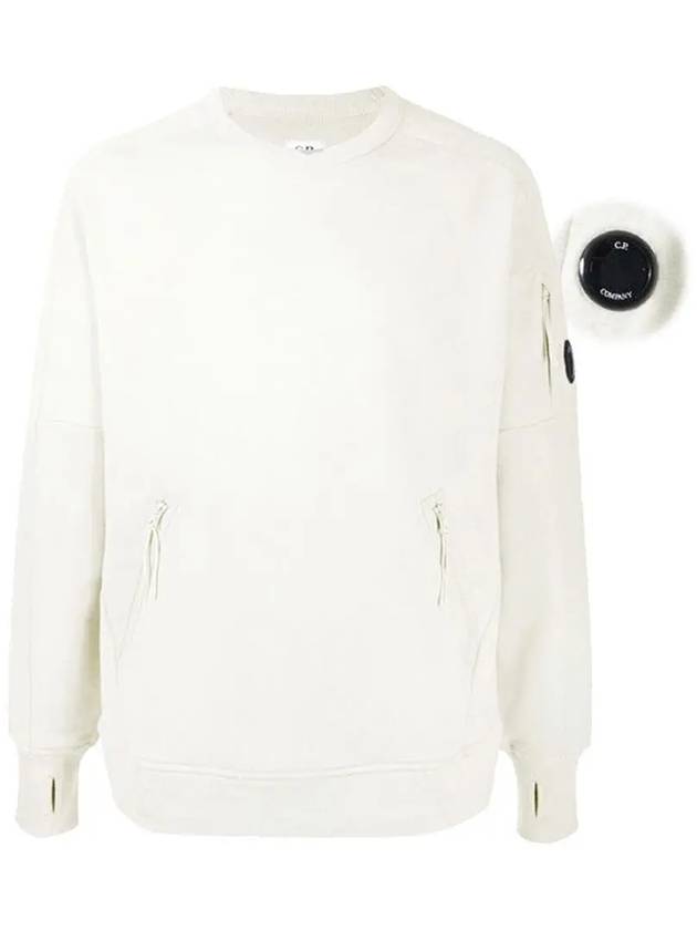 Men's Lens Wappen Zipper Pocket Crew Neck Sweatshirt White - CP COMPANY - BALAAN 3