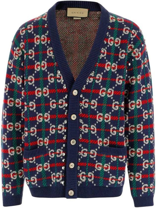 GG Supreme Check Wool Cardigan Blue - GUCCI - BALAAN 2