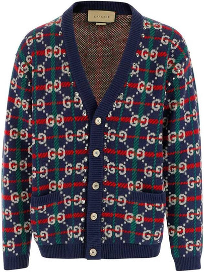 GG Supreme Check Wool Cardigan Blue - GUCCI - BALAAN 2