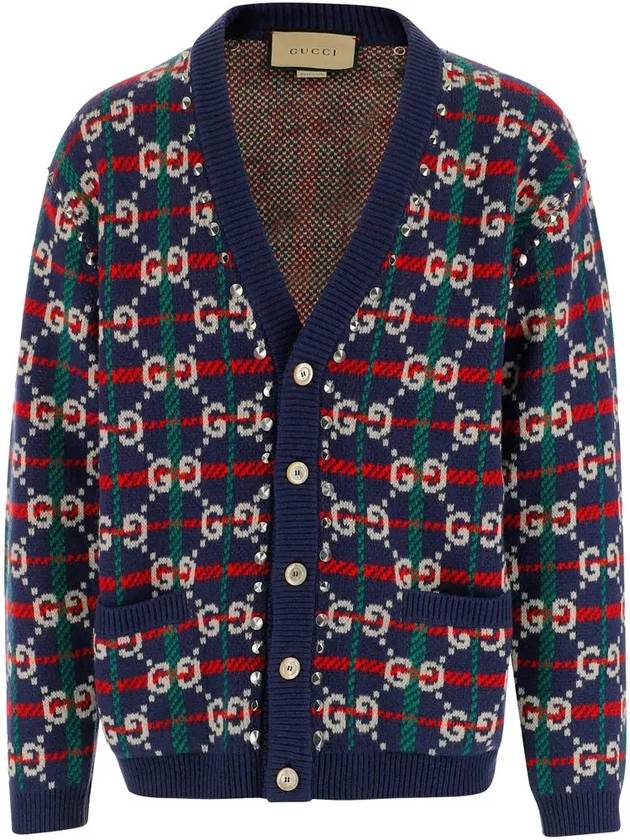 GG Supreme Check Wool Cardigan Blue - GUCCI - BALAAN 3