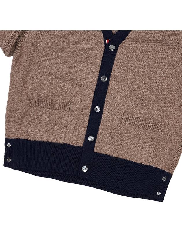 V-Neck 4-Bar Wool Cardigan Brown - THOM BROWNE - BALAAN 9