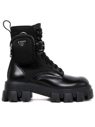 Men's Monolith Brushed Leather Combat Boots Black - PRADA - BALAAN 1