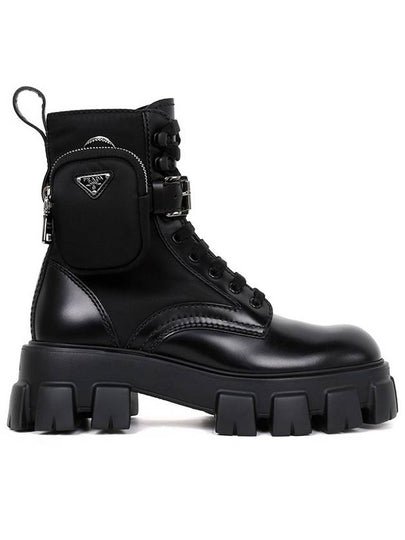 Men's Monolith Brushed Leather Combat Boots Black - PRADA - BALAAN 2