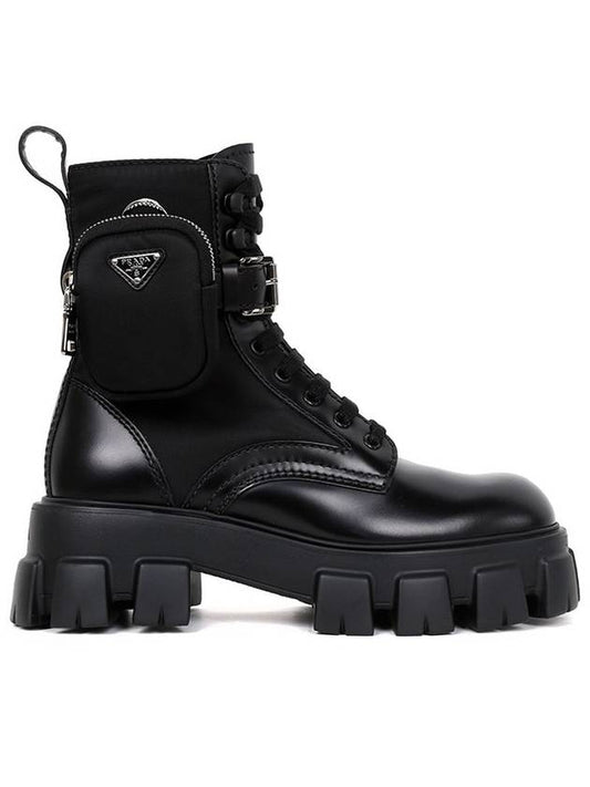 Men'S Monolith Brushed Leather Combat Boots Black - PRADA - BALAAN 1