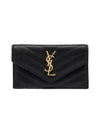 Cassandre Matelasse Fragment Emboss Leather Flap Card Wallet Black - SAINT LAURENT - BALAAN 3