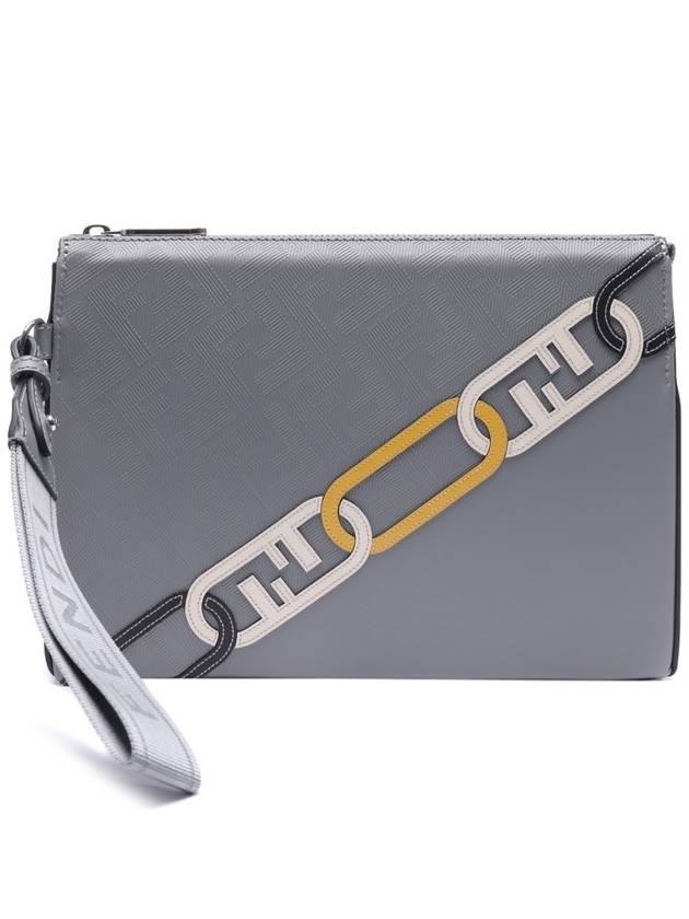 Men's O Lock FF Chain Print Clutch Bag Grey - FENDI - BALAAN 2