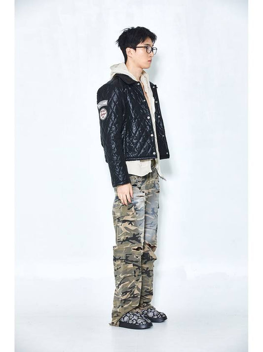 semi flare destroyed camo cargo pants - BLUE SUNFLOWER - BALAAN 2