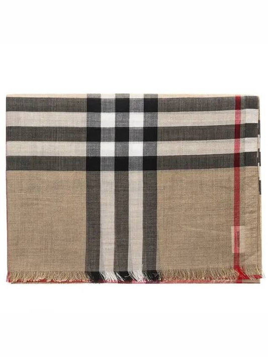 Check Wool Silk Scarf Beige - BURBERRY - BALAAN 2