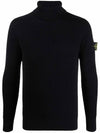 Wappen Patch Full Rib Pure Wool Knit Turtleneck Navy - STONE ISLAND - BALAAN 3