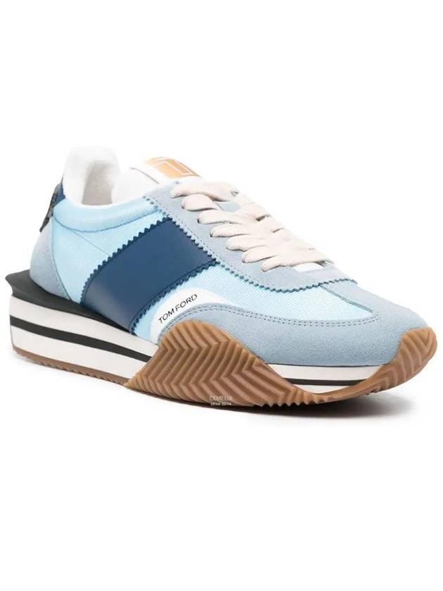 James Suede Lycra Low Top Sneakers Light Blue Cream - TOM FORD - BALAAN 3