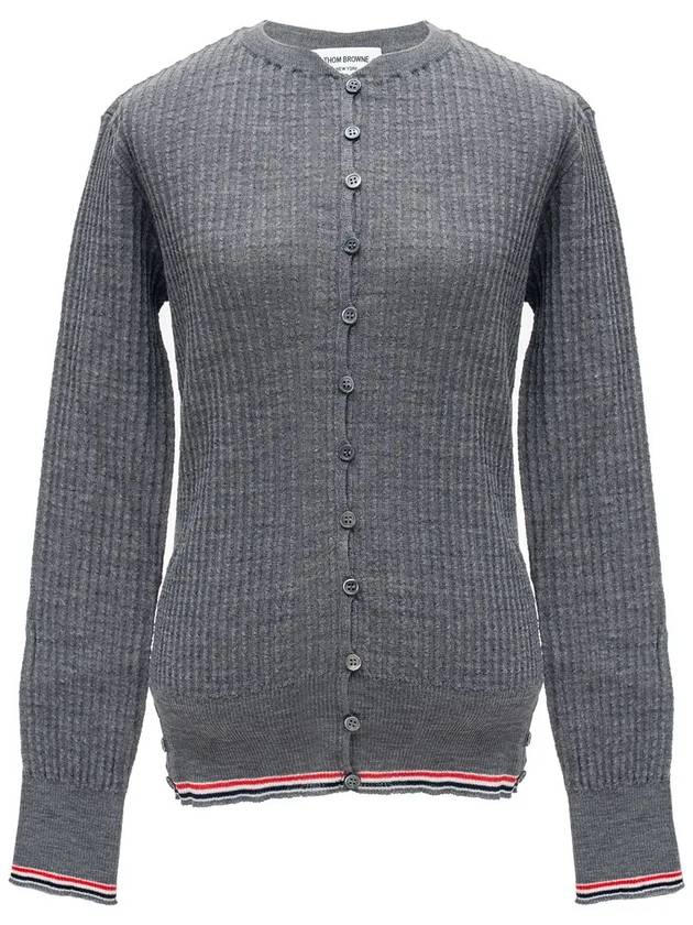 Women's Baby Cable Wool Crepe Crew Neck Cardigan Medium Grey - THOM BROWNE - BALAAN 2