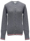 Women's Baby Cable Wool Crepe Crew Neck Cardigan Medium Grey - THOM BROWNE - BALAAN 3