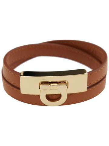 'Gancini' Brown Double Twist Bracelet In Leather Woman - SALVATORE FERRAGAMO - BALAAN 1