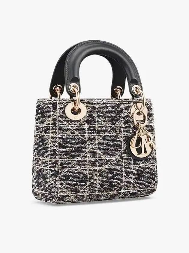 Lady Cannage Tweed Metallic Thread Small Tote Bag Black - DIOR - BALAAN 3