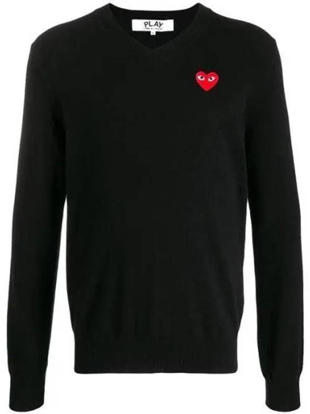 Heart Wappen V-Neck Wool KnitTop Black - COMME DES GARCONS - BALAAN 2