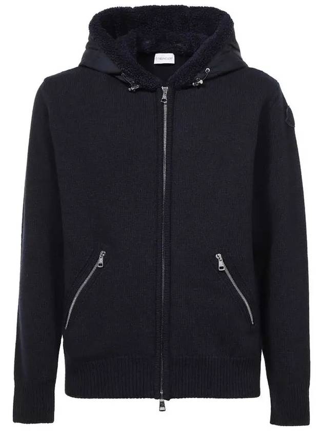 Logo Patch Wool Hooded Zip Up Navy 9B000 16 M1115 778 - MONCLER - BALAAN 1