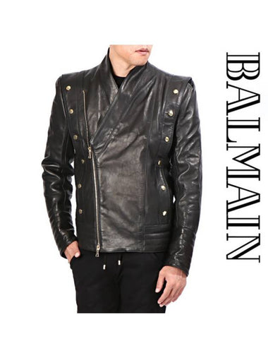 Button Leather Jacket Black - BALMAIN - BALAAN 1