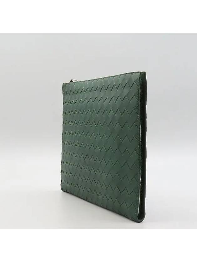 607479 Emerald green color intrecciato weaving half zipper document clutch - BOTTEGA VENETA - BALAAN 3