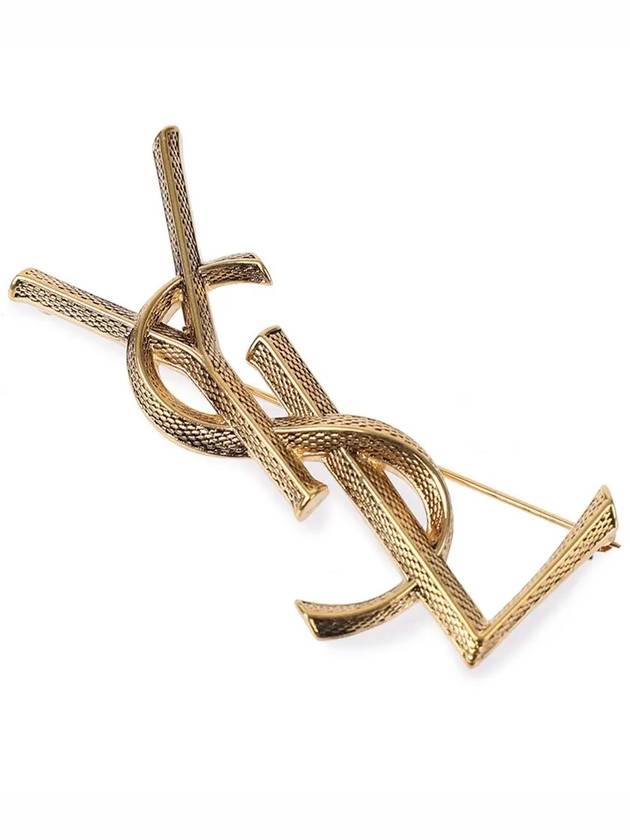 Snake Textured Monogram Brooch Gold - SAINT LAURENT - 4