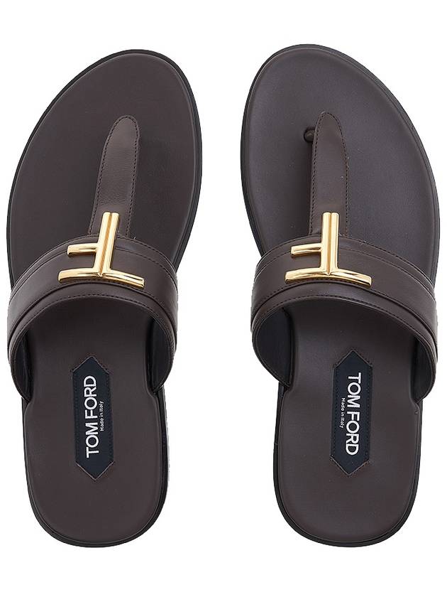 TF logo decorated leather flip flops brown - TOM FORD - BALAAN.