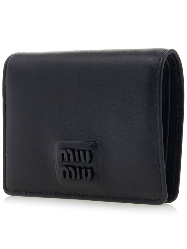 Logo Small Leather Half Wallet Black - MIU MIU - BALAAN 3